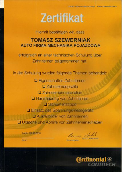 Certyfikat Continental