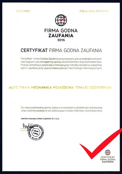 Certyfikat Firma Godna Zaufania